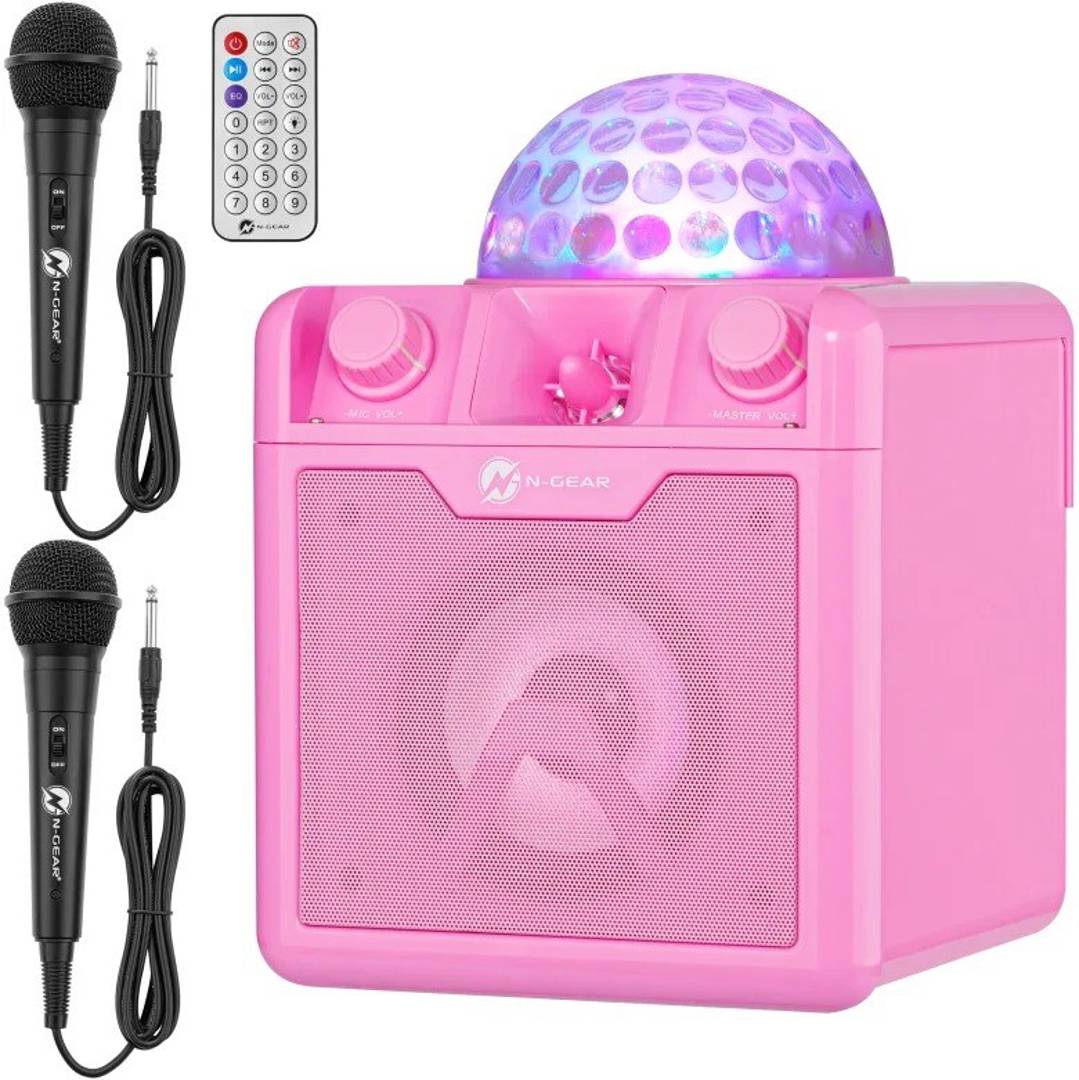 N-GEAR Disco Block 410 Karaoke-Lautsprecher mit 2 Mikrofonen — Pink / Schwarz