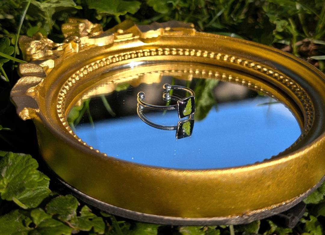 Verstellbarer Ring mit echtem Farn aus Žabljak