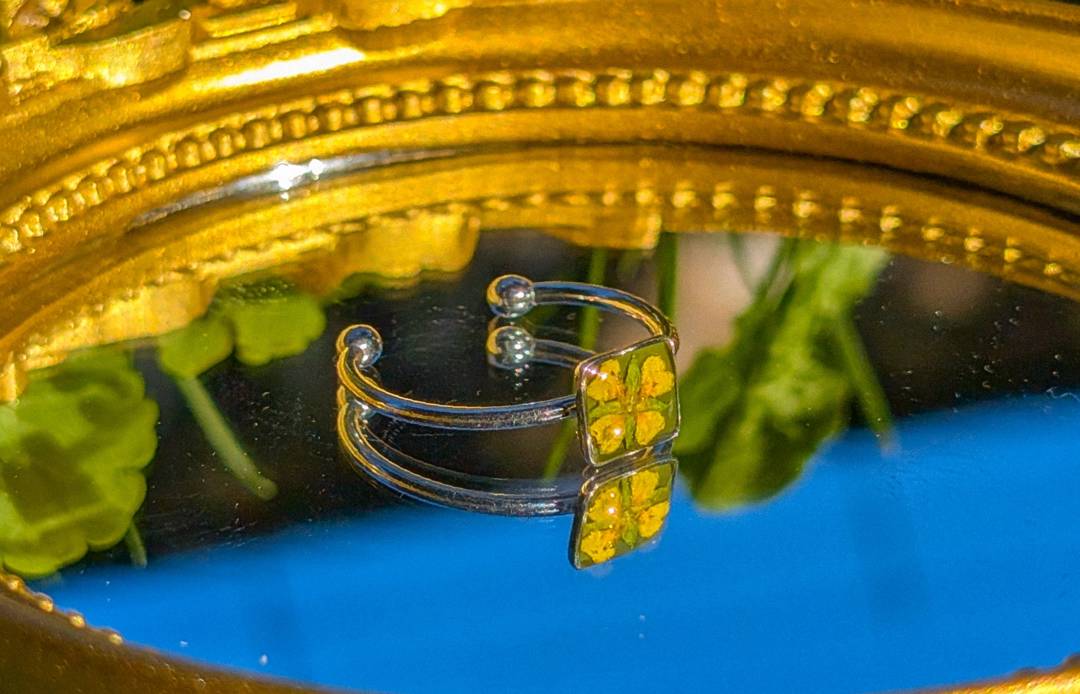 Verstellbarer Ring mit echtem Fingerkraut aus Žabljak