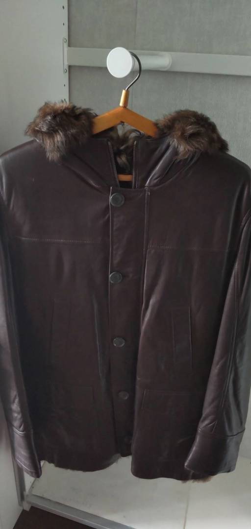 Herrenfelljacke, Größe L, braun, lang, neu, echtes Leder