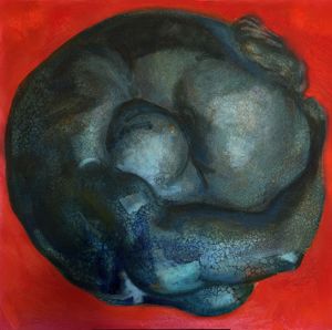 Protective Posture — oil painting, 120 × 120 cm