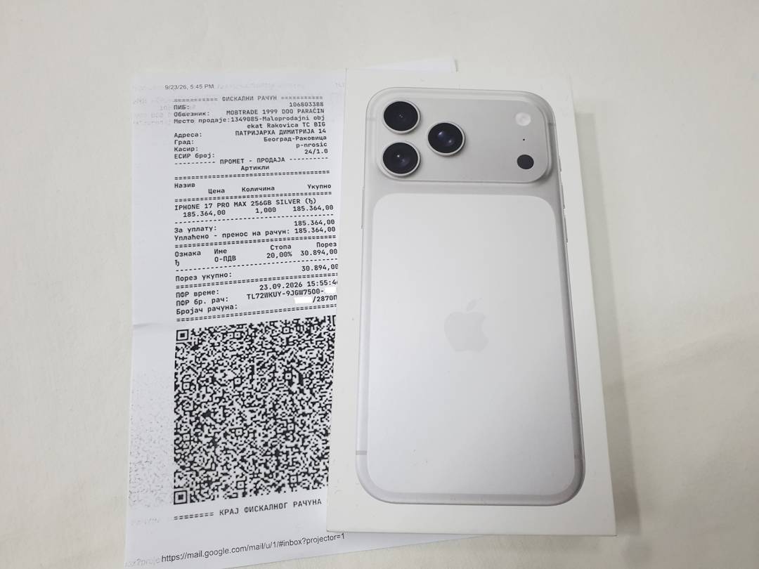Apple iPhone 17 Pro Max 256GB-Silver,vakum,garancija 24 m.