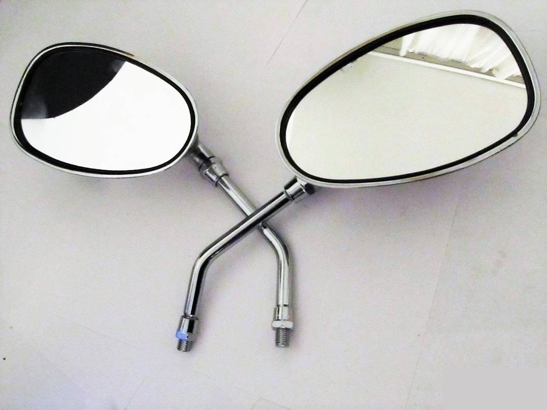 Chrome oval mirrors, M8 or M10 thread — pair, new