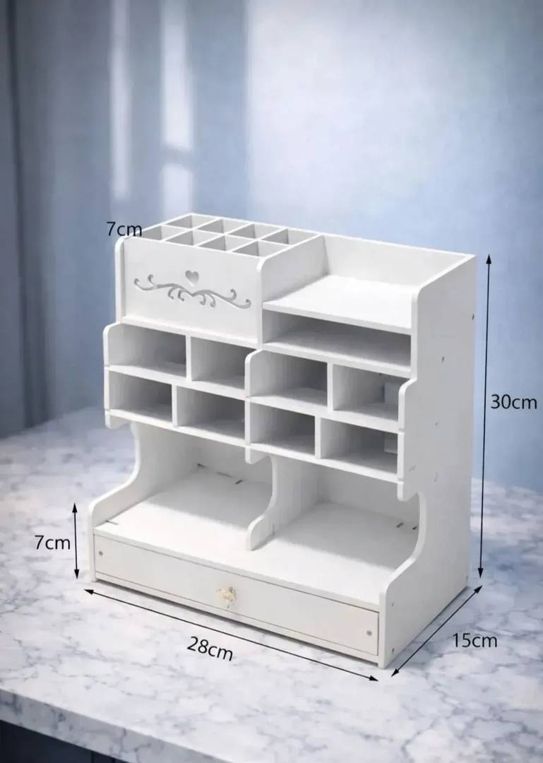 Schreibtisch-Organizer mit Fächern und Schublade, weiß