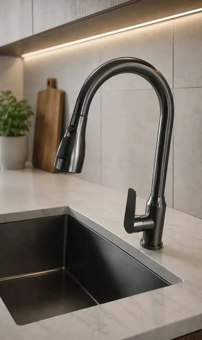 Küchenarmatur mit ausziehbarer Brause, Dunkelgrau (Gunmetal)