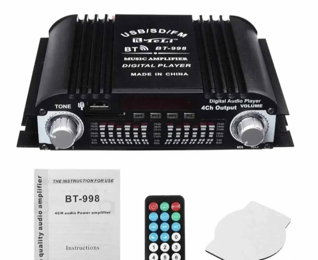 Bluetooth-erősítő BT-998, 4 × 40 W, 12 V, távirányítóval