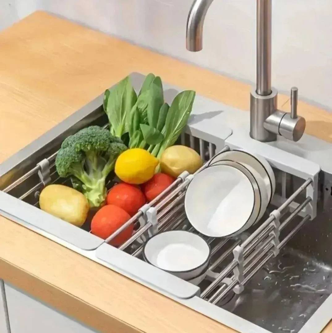 Metall-Abtropfsieb für Obst und Gemüse für die Spüle, 30–44 cm