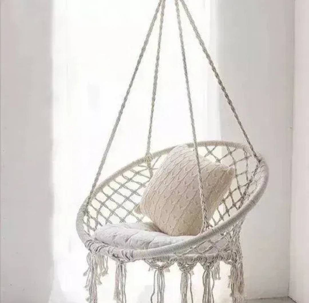 Macramé hanging nest swing, cream