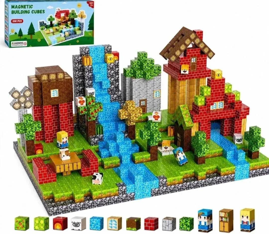 Магнитные 3D-кубики в стиле Minecraft, набор из 200 штук