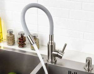 Kitchen faucet with flexible J-shaped spout, stainless steel — Beograd