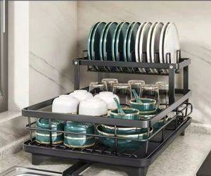Большая двухъярусная сушилка для посуды, чёрная — Beograd