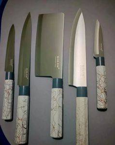 Stainless steel kitchen knife set, 5 knives and a peeler — Beograd