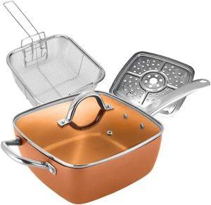 Square deep pot with frying basket and steamer insert — Beograd