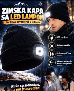 Зимняя вязаная шапка со светодиодным фонарём, зарядка через USB — Beograd