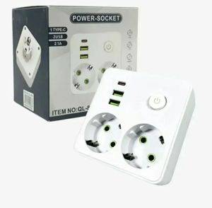 Разклонител за контакт с 2 гнезда, 2 USB и USB-C порт, 2500 W — Beograd