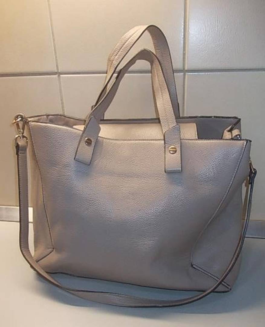 Geantă de damă din piele HM 40x30x25 cm, gri-bej