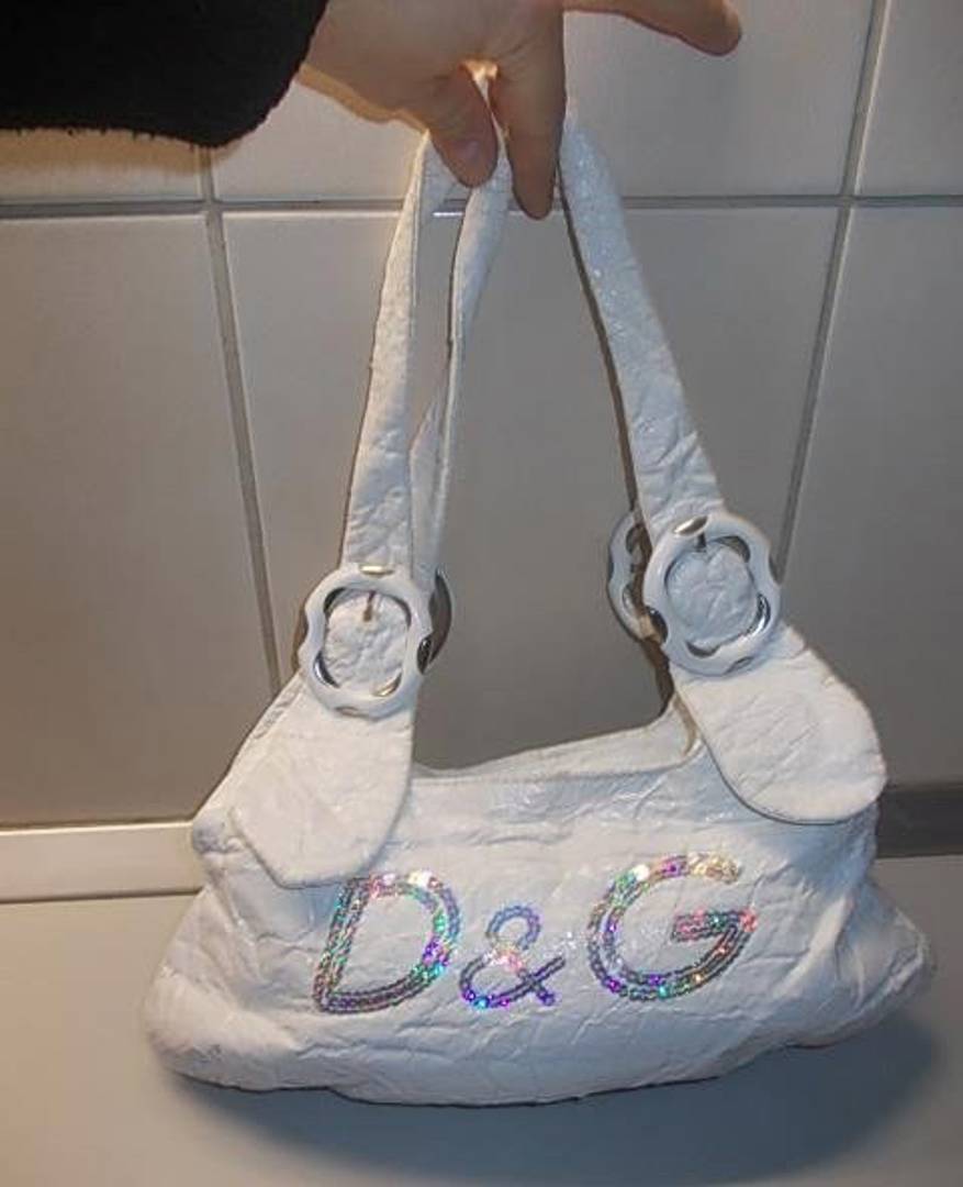 Женская сумка с логотипом Dolce & Gabbana, 38x19x13 см, белая, лакированная