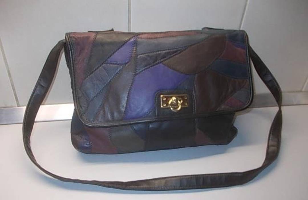 Women's genuine leather bag, 38x25x13 cm, patchwork