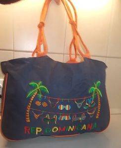 Marineblaue Stofftasche mit Palmenstickerei — Smederevo