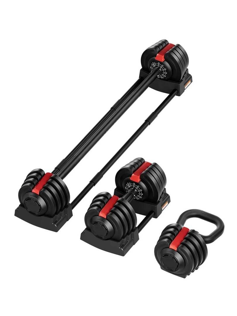 Verstellbares Hantelset Orion 18 kg — Langhantel, Kurzhantel und Kettlebell 3 in 1