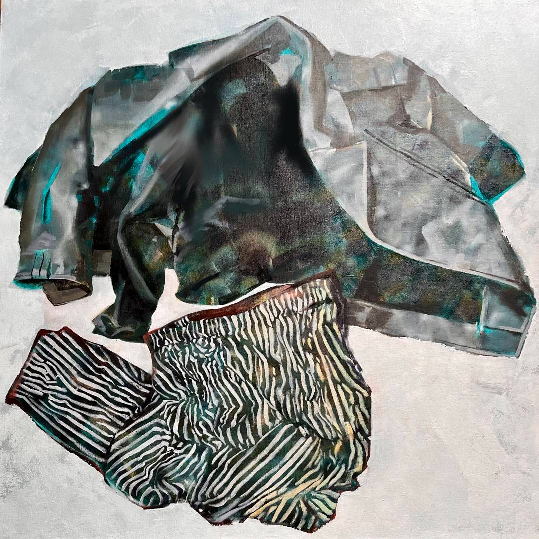 Avtoportret (serija Bodywear) — oljna slika, 120 × 120 cm