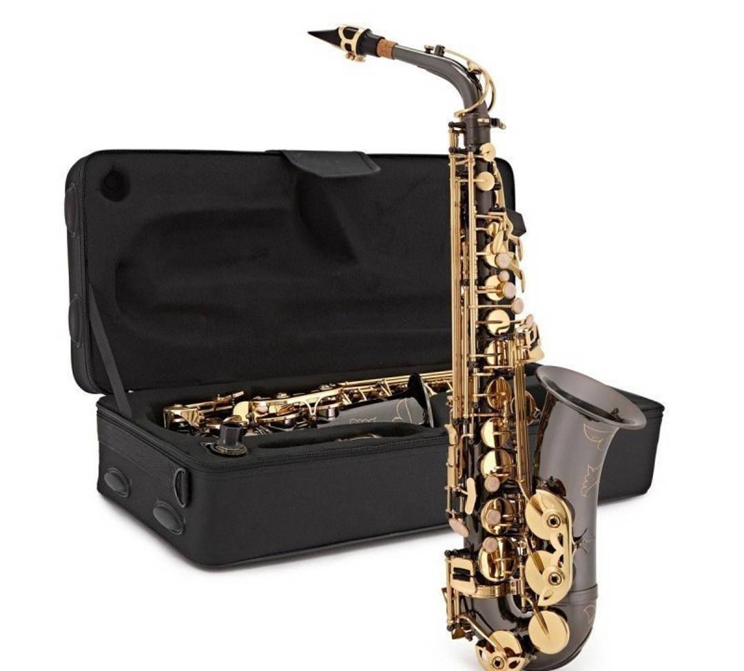 W010 alto saxophone, black body and gold mechanism
