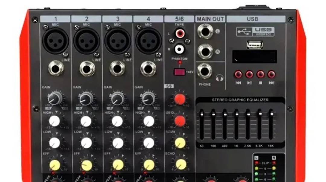 Powered mixer, 6 channels, 100 W, USB and Bluetooth (MQ-6)