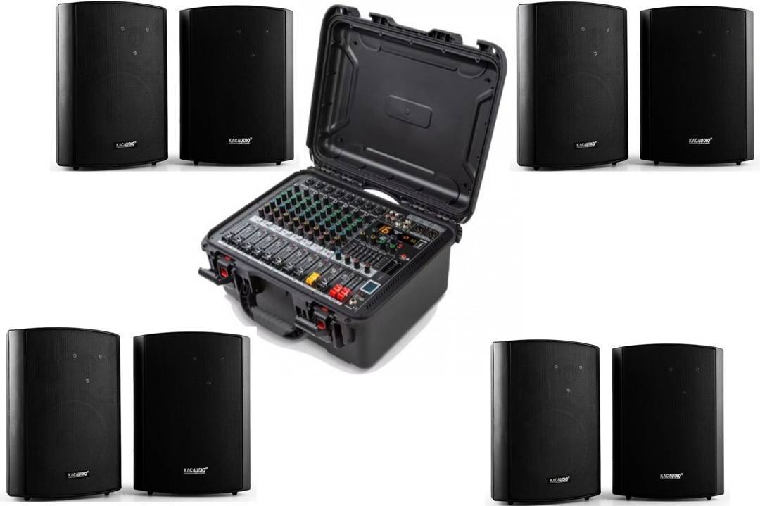 Hangosítórendszer: PL8350 keverő és 8 db Kac Audio 124-C hangfal, fekete