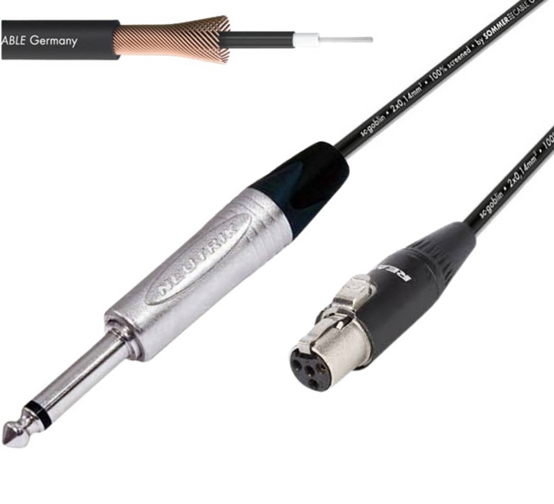 Кабел Sommer NP2XRT4FC-1 за безжични предаватели, жак Neutrik – mini XLR, 1 м