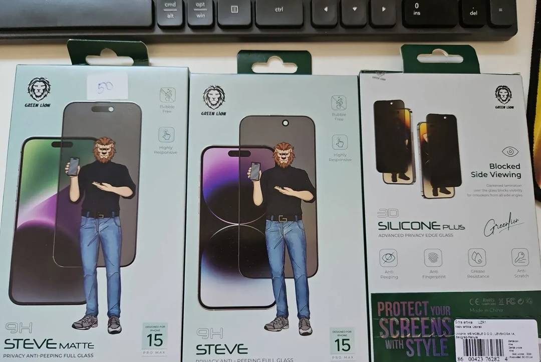 Privacy tempered glass screen protector Green Lion for iPhone 15 Pro Max