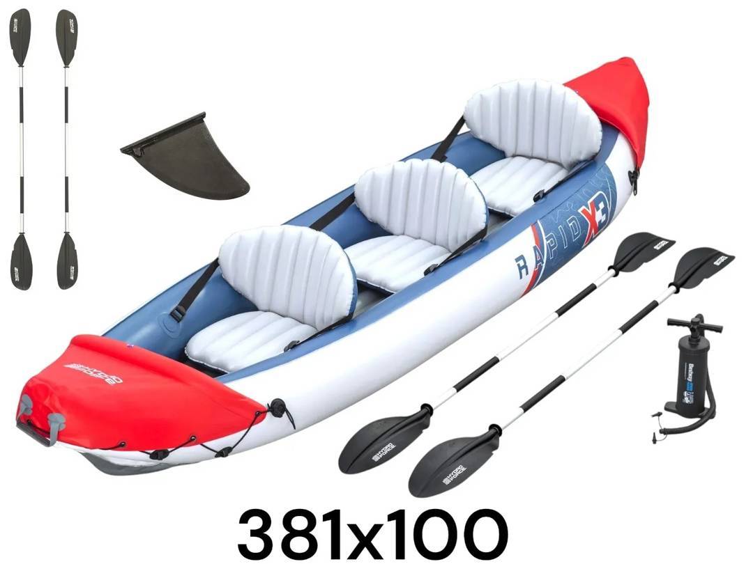 Тримісний надувний каяк Bestway Hydro-Force Rapid X3, 381×100 cm