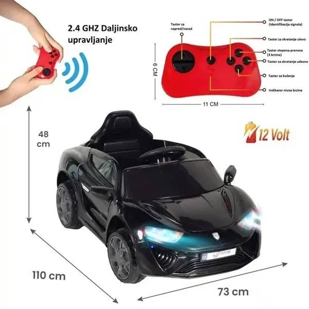 Дитячий електромобіль на акумуляторі 12V з пультом, чорний