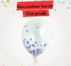 Прозора латексна кулька з конфеті та паличкою, 15 cm — Šabac