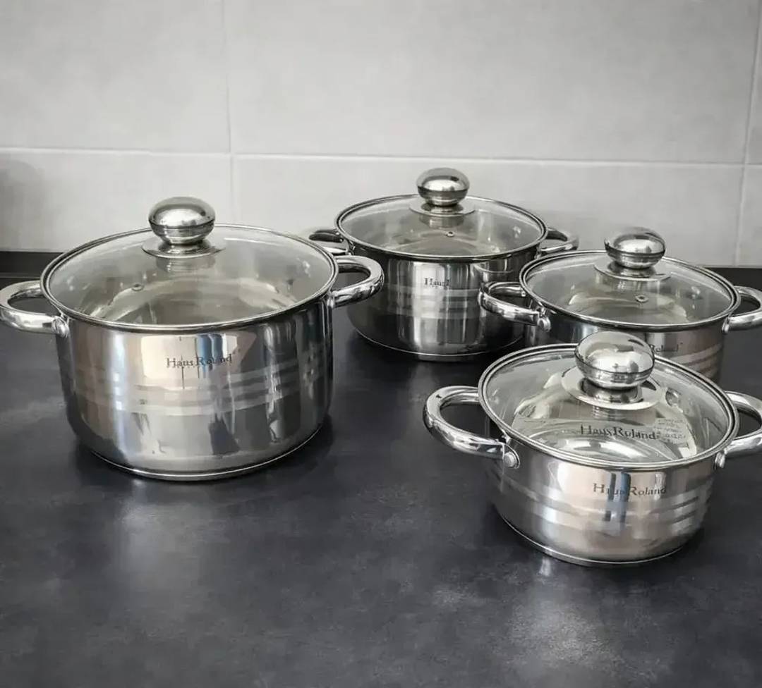 Set lonaca od inoksa 18/10 sa staklenim poklopcima, 8 delova