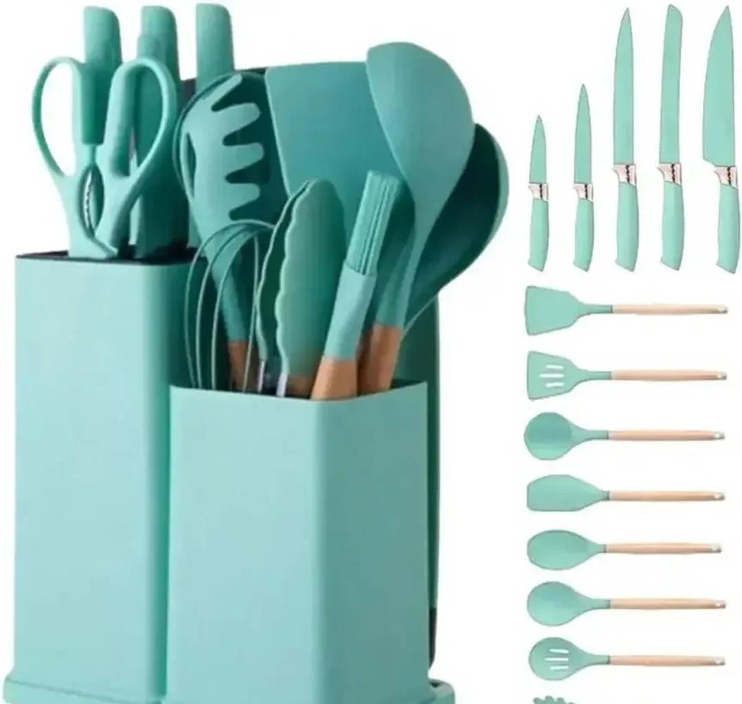 Küchenutensilien-Set aus Silikon mit Messern und Halter, 19-teilig