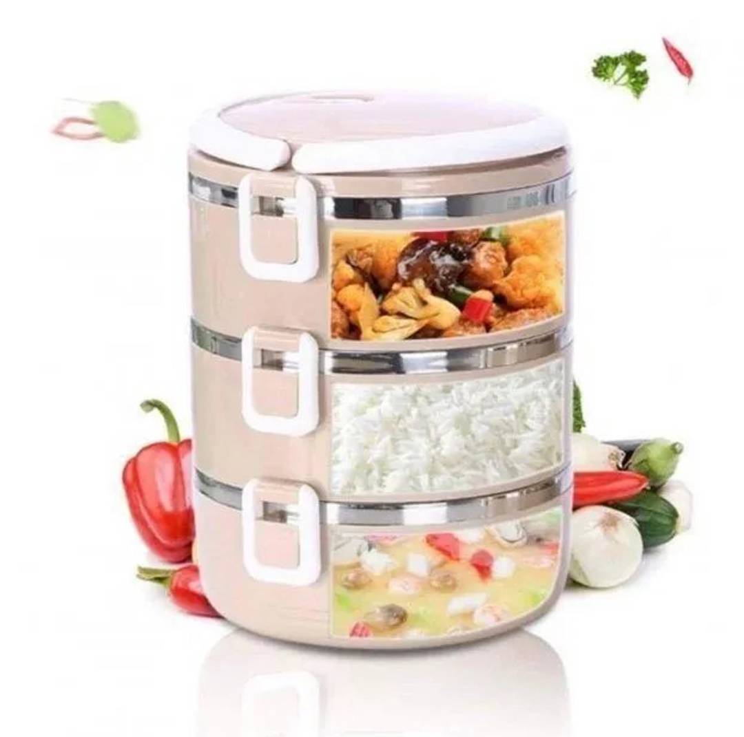 Thermobehälter für Mittagessen aus Edelstahl mit 3 Ebenen, 2,1 l