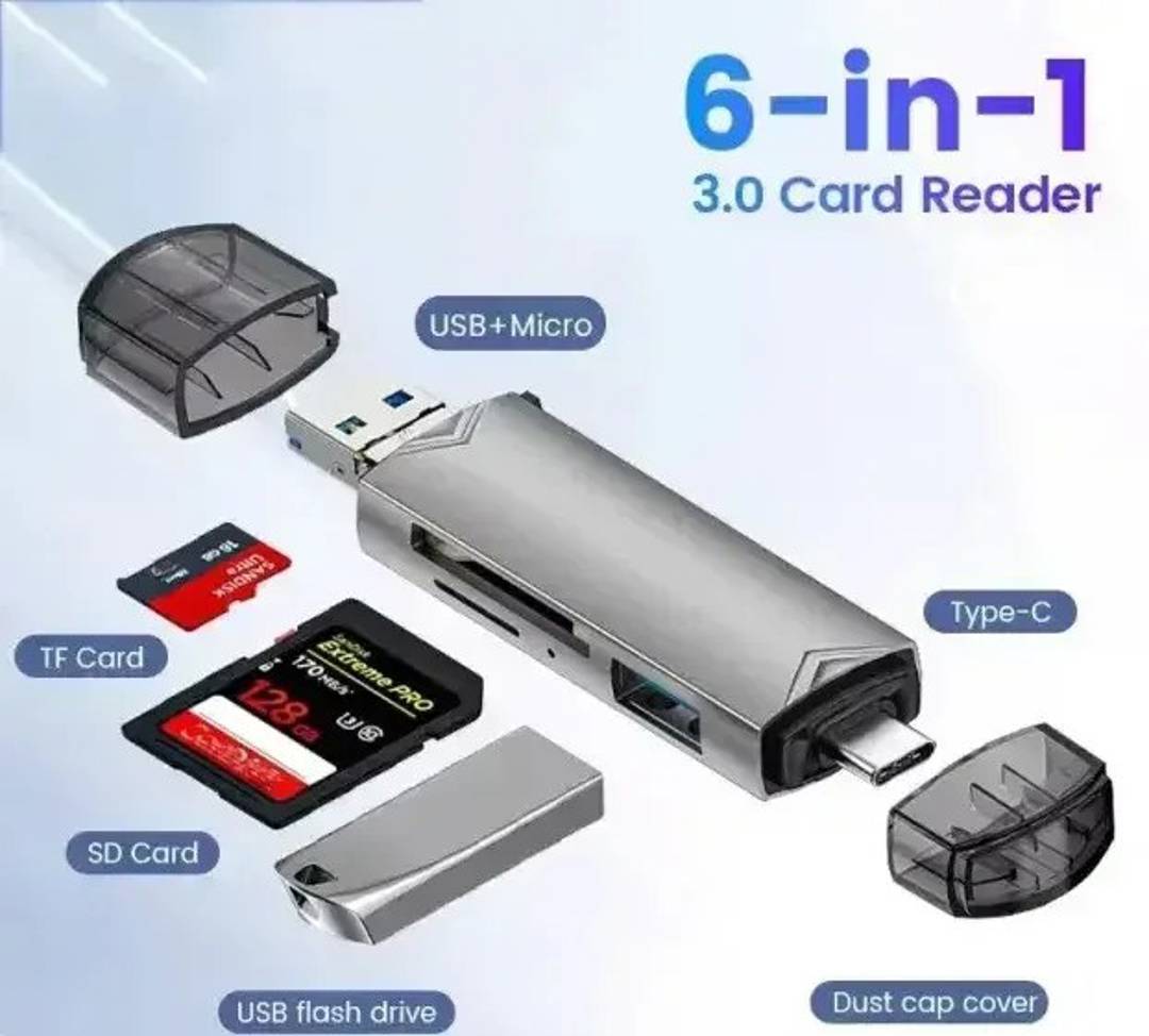 Čitač kartica 6 u 1 sa USB-A, USB-C i Micro-USB priključkom