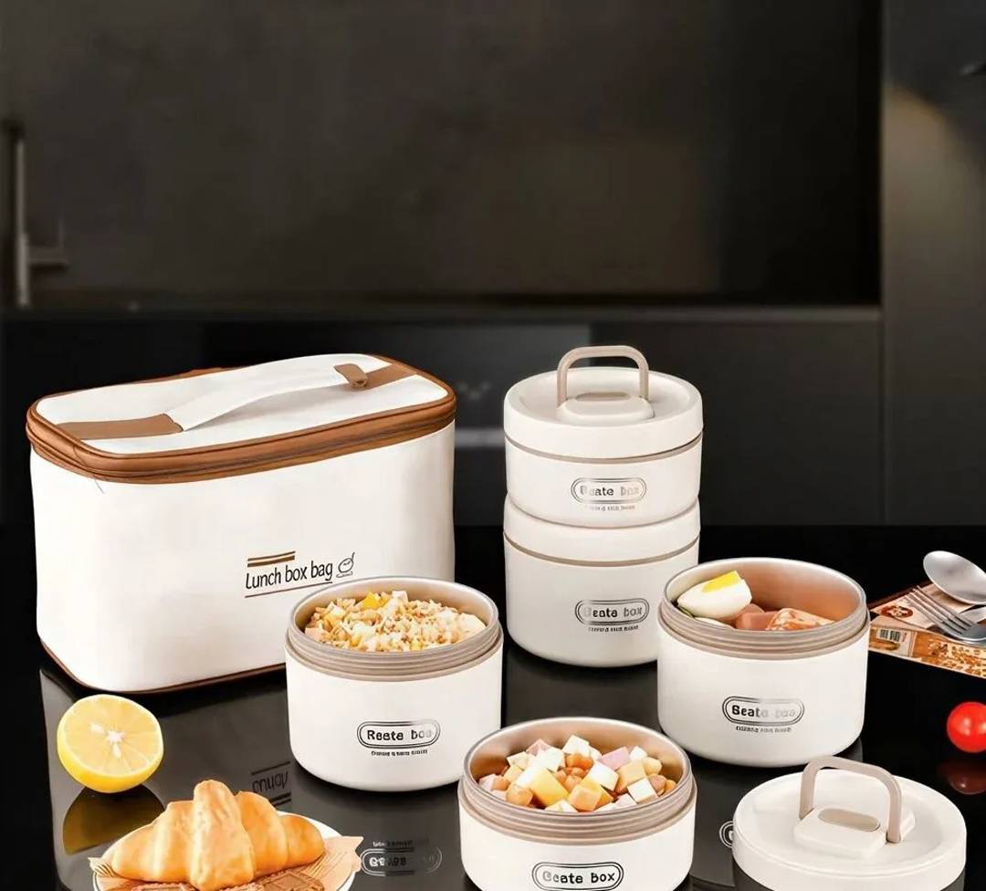 Thermobehälter-Set aus Edelstahl mit Thermotasche, 4 Behälter