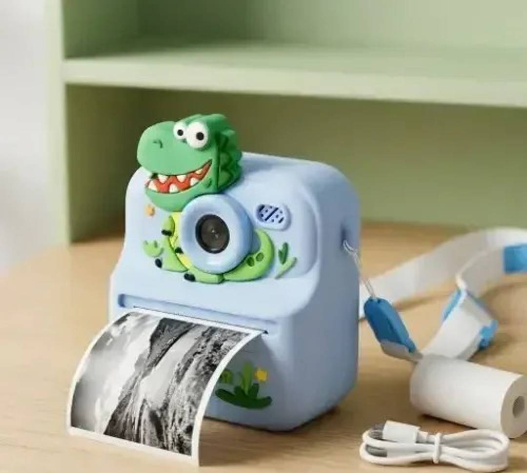 Aparat foto pentru copii cu imprimantă instant și două camere, design cu animale