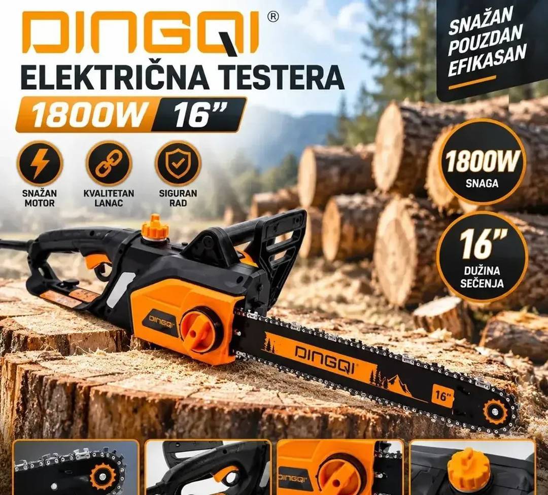 Električna lančana testera Dingqi 1800 W, mač 16"