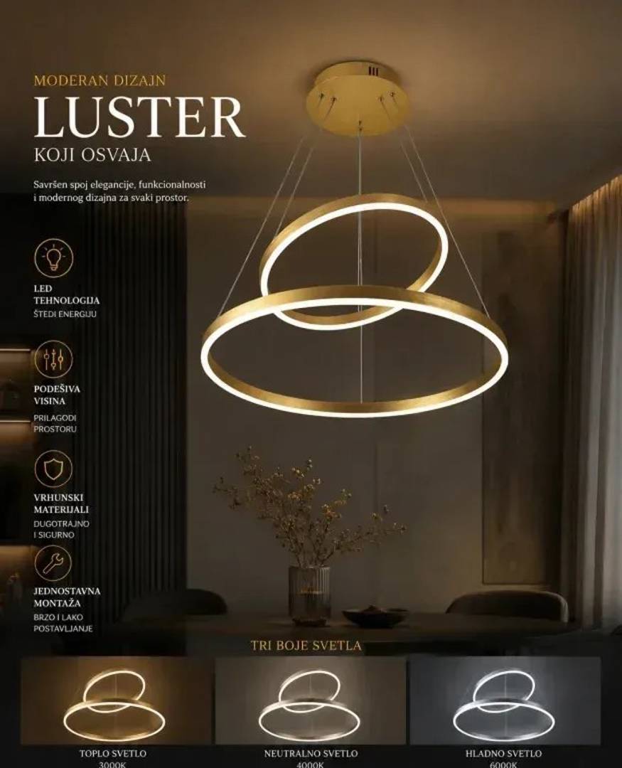 Hängende LED-Pendelleuchte Veloria Gold mit zwei goldenen Ringen