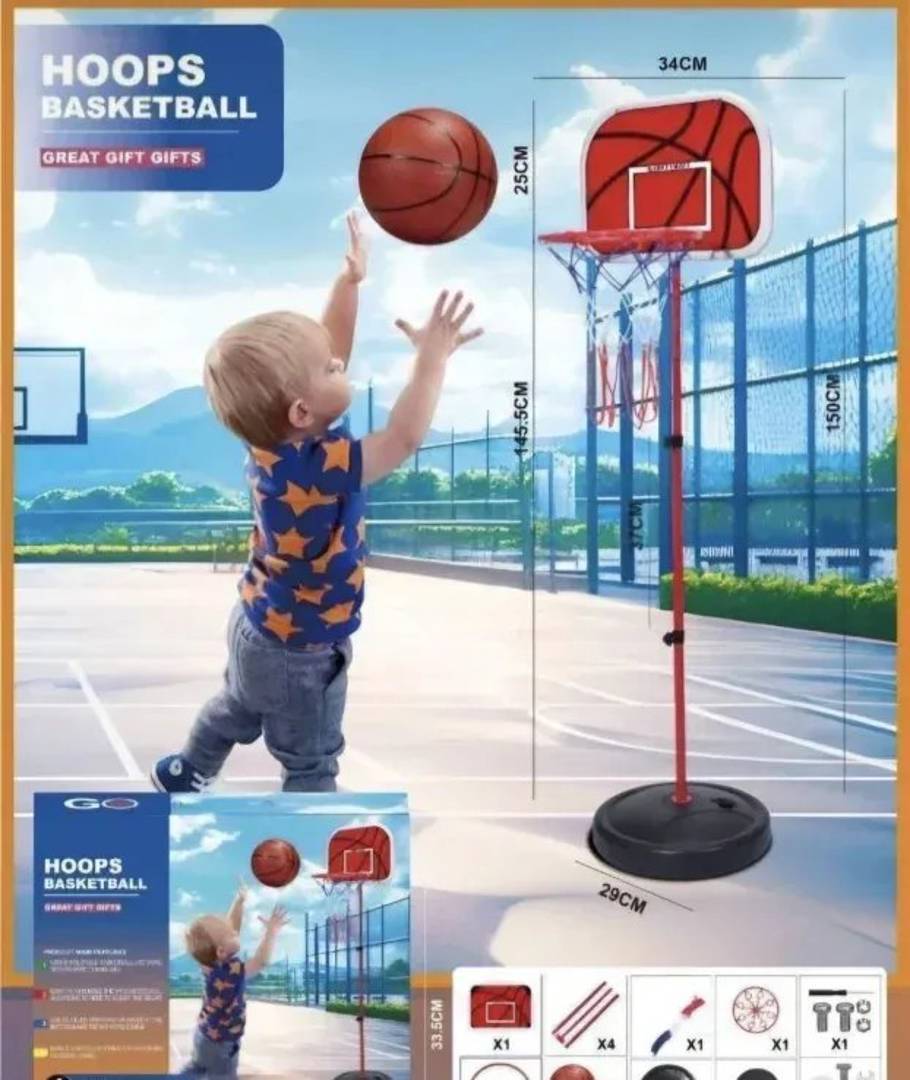 Kinder-Basketballkorb auf Ständer, 180 cm hoch, mit Ball und Pumpe