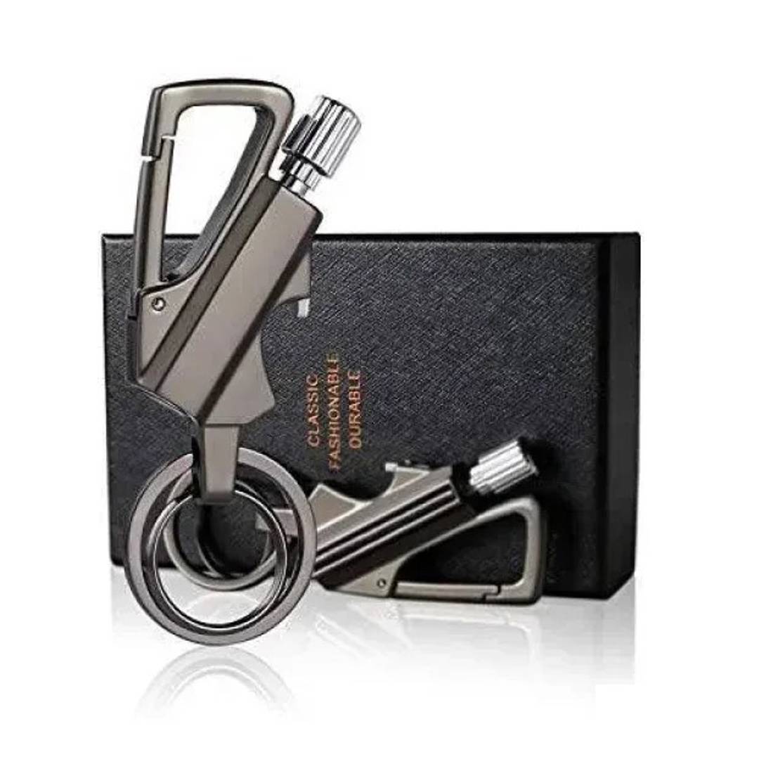 3-in-1 lighter keychain with flint, carabiner and bottle opener