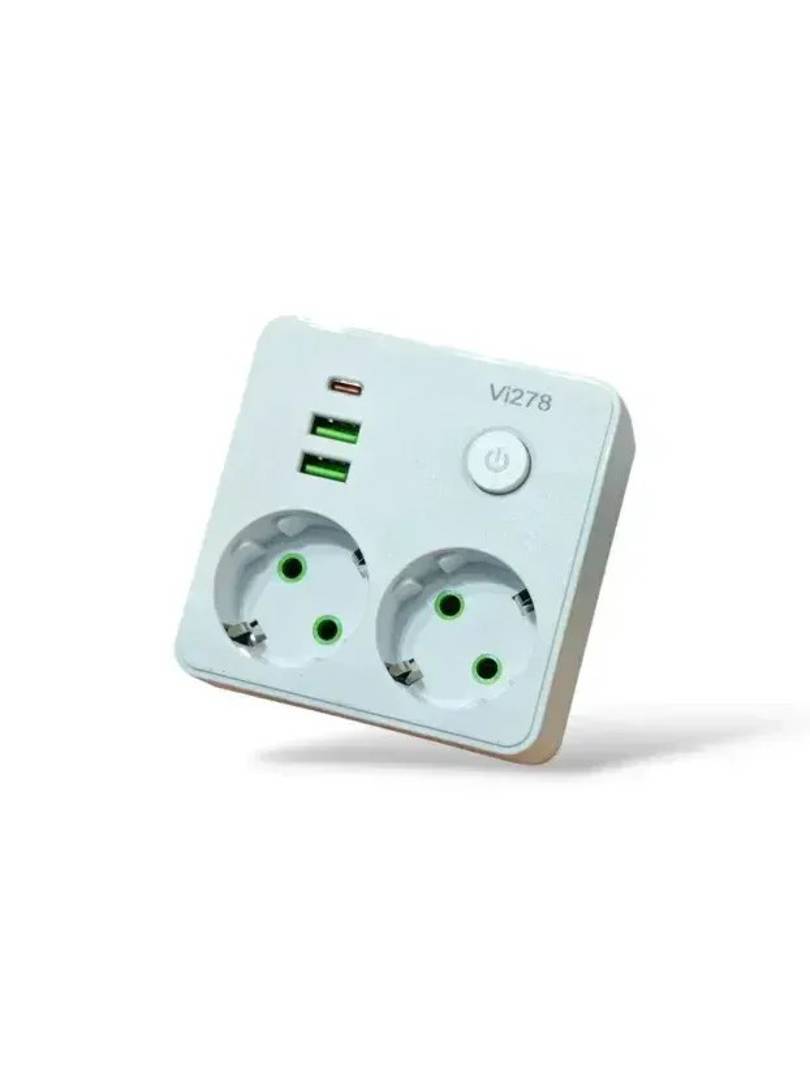 Multifunkcionalna utičnica V-278 sa 2 šuko priključka, 2 USB i Type-C