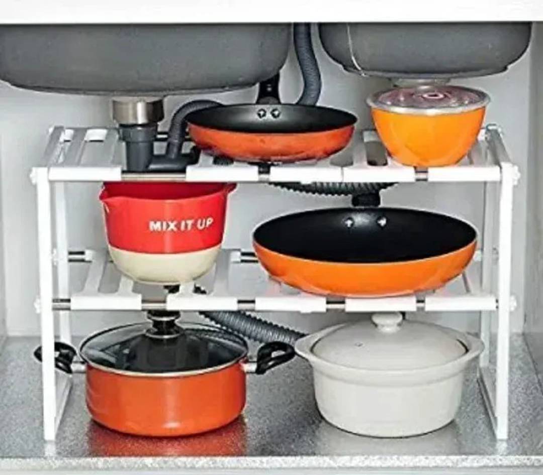 Verstellbares Regal für unter die Spüle mit 2 Ebenen, 50–76 cm