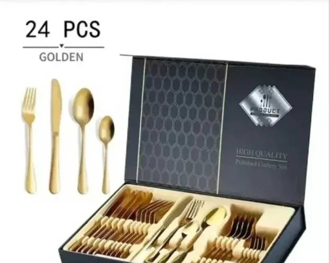 Besteckset für 6 Personen in Geschenkbox, goldfarben, 24-teilig