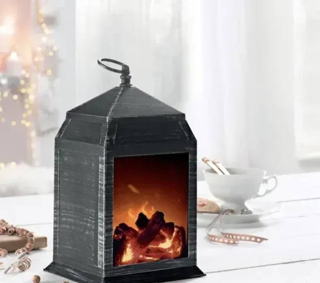 Decorative LED lantern with a fireplace flame effect, 16 x 12 x 10 cm