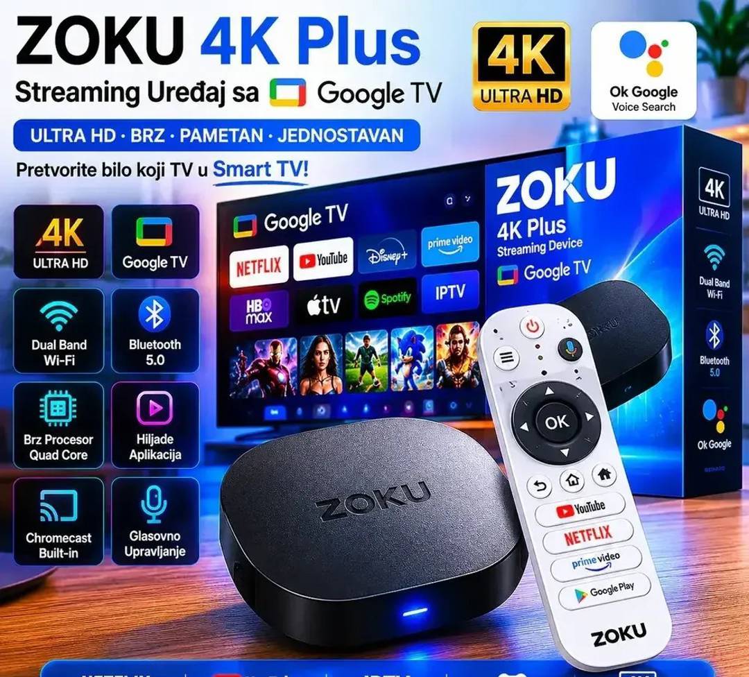 Smart TV box ZOKU 4K Plus sa Google TV i glasovnim daljinskim