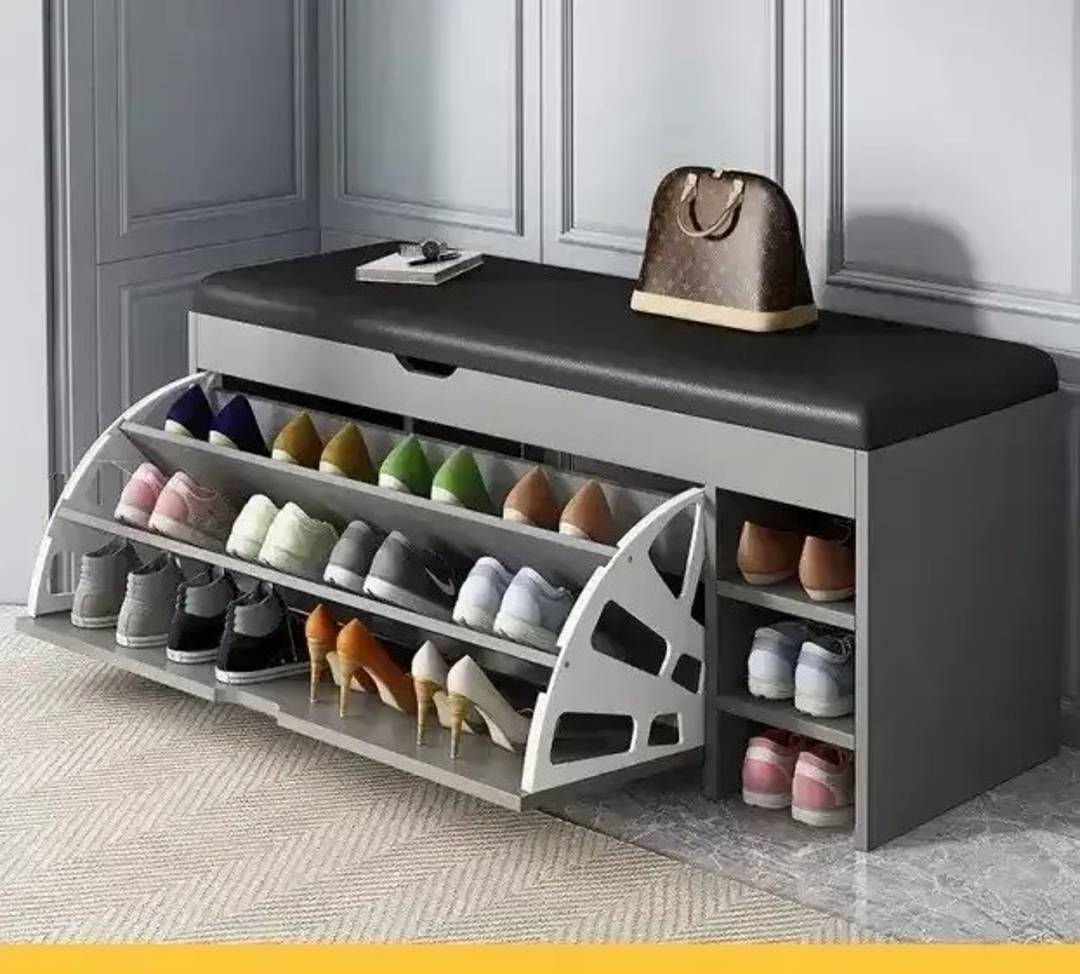 Schuhschrank mit Sitzbank und gepolsterter Sitzfläche, 100 cm