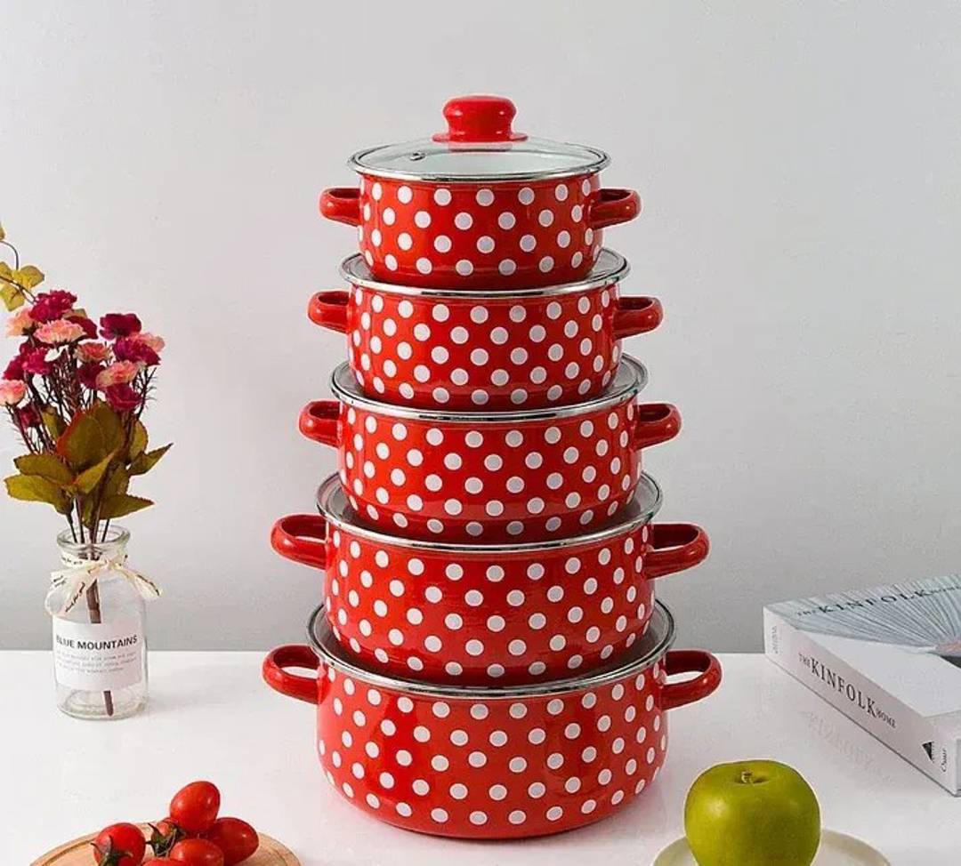 Retro polka-dot pot set, 5 pieces, 16–24 cm
